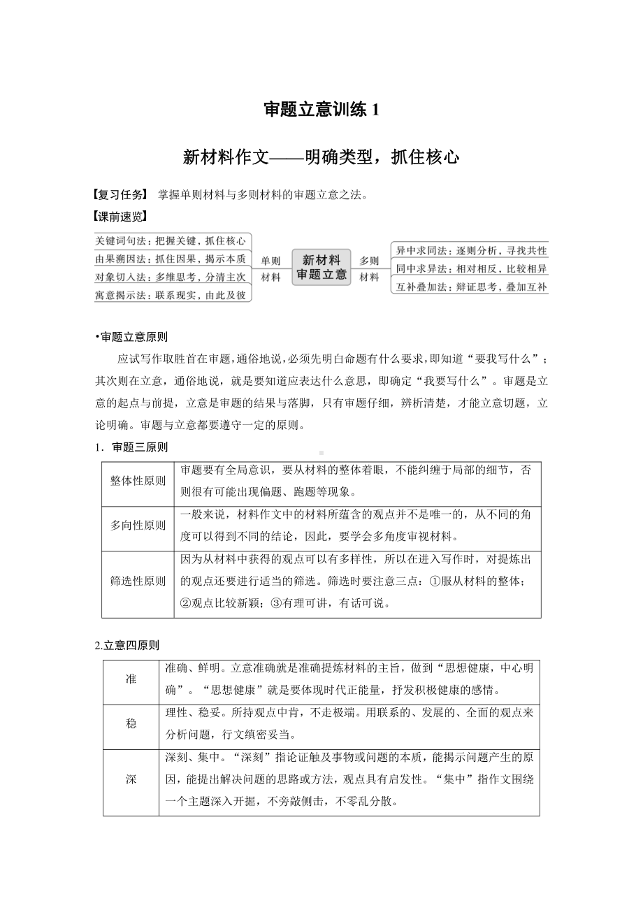 语文高考复习板块1 语言策略与技能 审题立意训练1　新材料作文—明确类型抓住核心.pdf_第1页