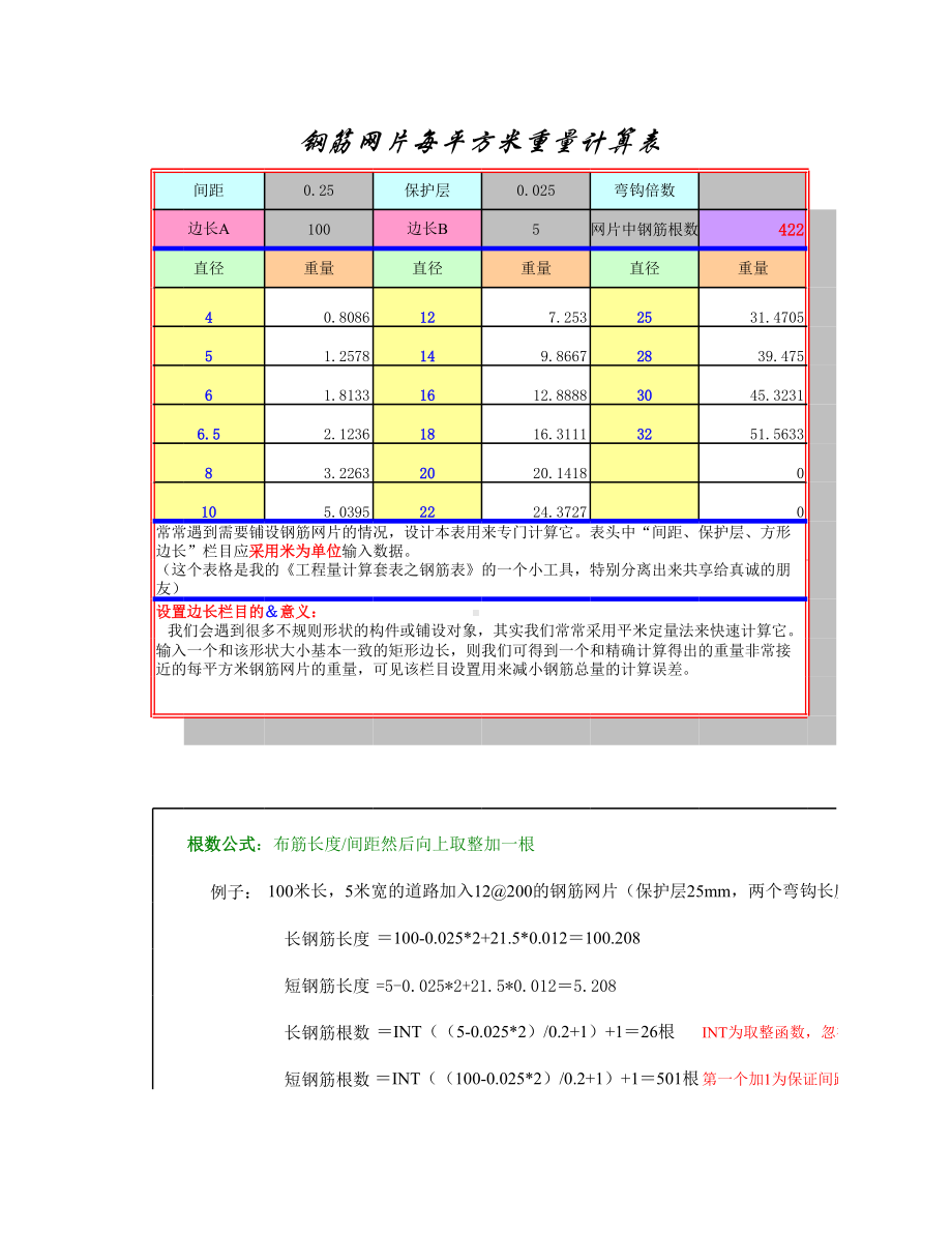 钢筋网片每平方米重量Excel计算表钢筋网片平方米重量1.xlsx_第1页