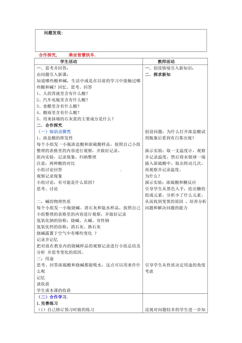 九年级化学 7.2常见的酸和碱教学案（无答案） 沪教版.doc_第2页