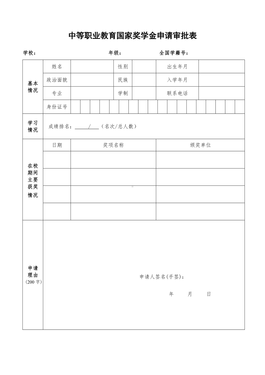 中等职业教育国家奖学金申请审批表.doc_第1页