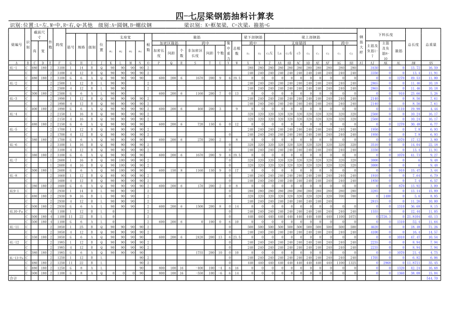 7层楼梁板钢筋计算表实例.xls_第1页