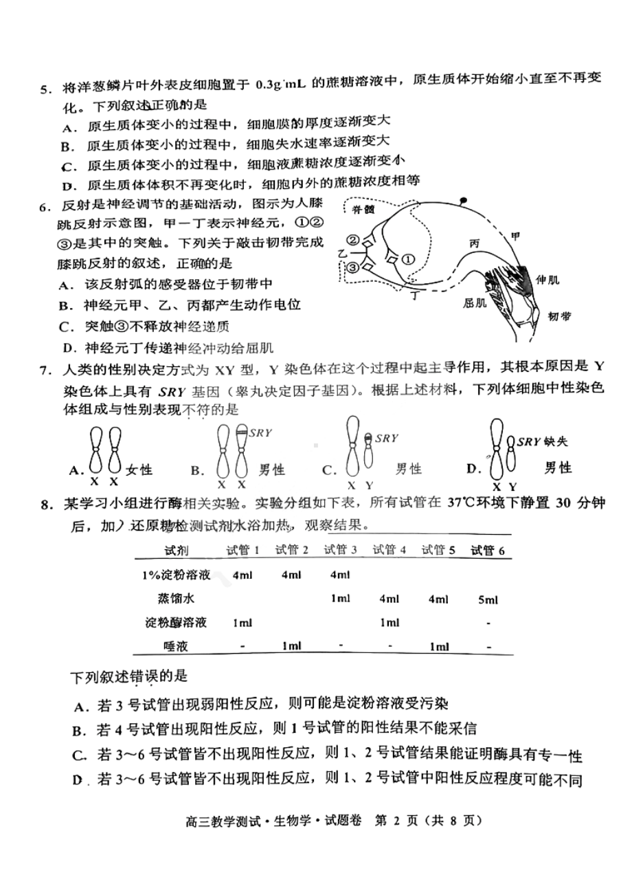 浙江省嘉兴市2023届高三年级二模生物试卷+答案.pdf_第2页