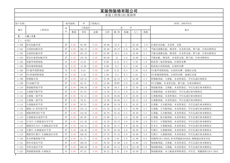 家装工程预(决)算清单自动套用表.xls_第1页