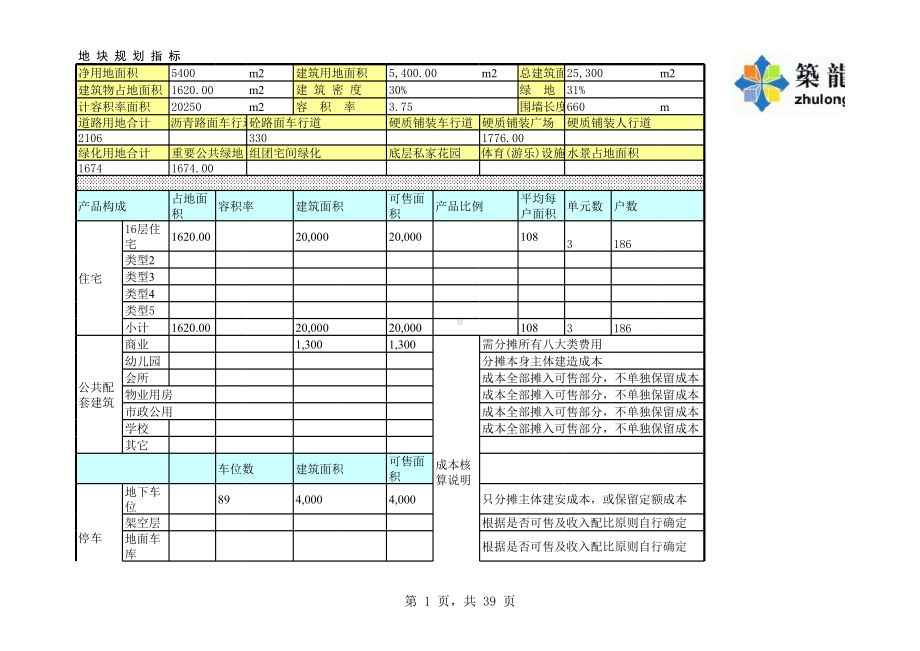 房地产项目投资分析及成本测算表格(自动生成).xls_第1页