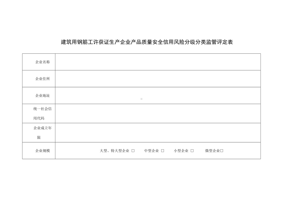 建筑用钢筋工许获证生产企业产品质量安全信用风险分级分类监管评定表.docx_第1页