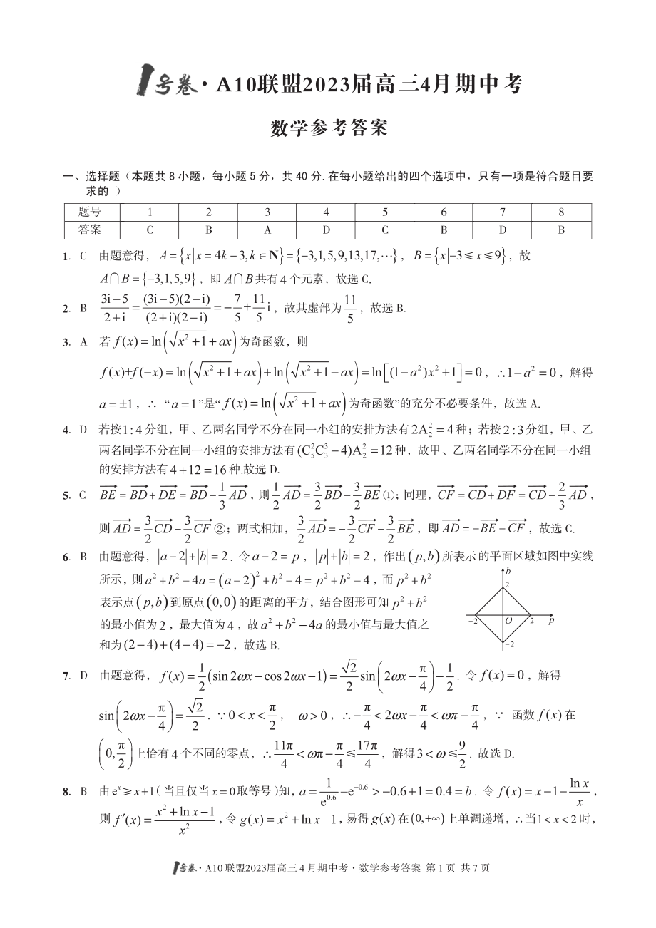 2023届安徽A10联盟高三4月联考各科试卷及答案.rar