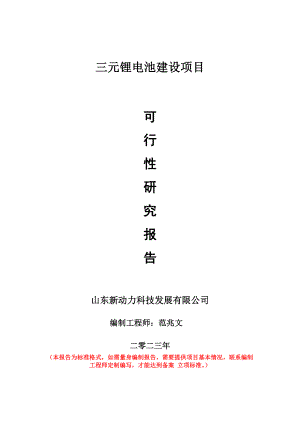 重点项目三元锂电池建设项目可行性研究报告申请立项备案可修改案例.wps