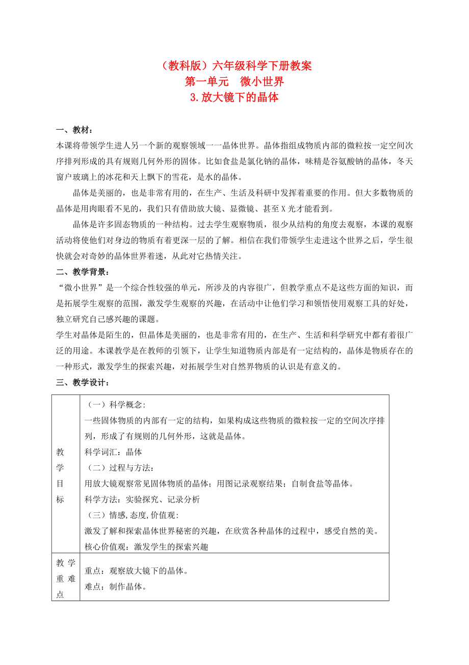 六年级科学下册 放大镜下的晶体（四）教案 教科版.doc_第1页