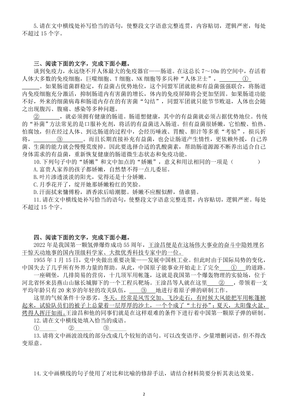 高中语文2023新高考最新语言文字运用专项练习（共4大题附参考答案）.doc_第2页