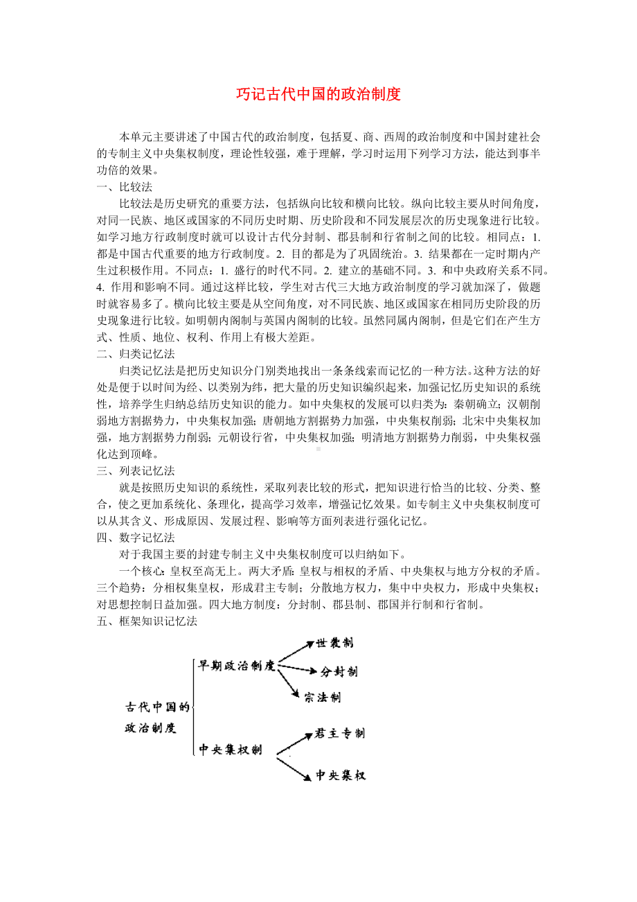 高中历史巧记古代中国的政治制度学法指导.doc_第1页