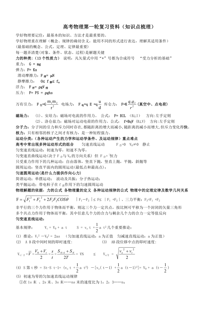 2011届高考物理 必记知识点和常考知识点总结.doc_第1页