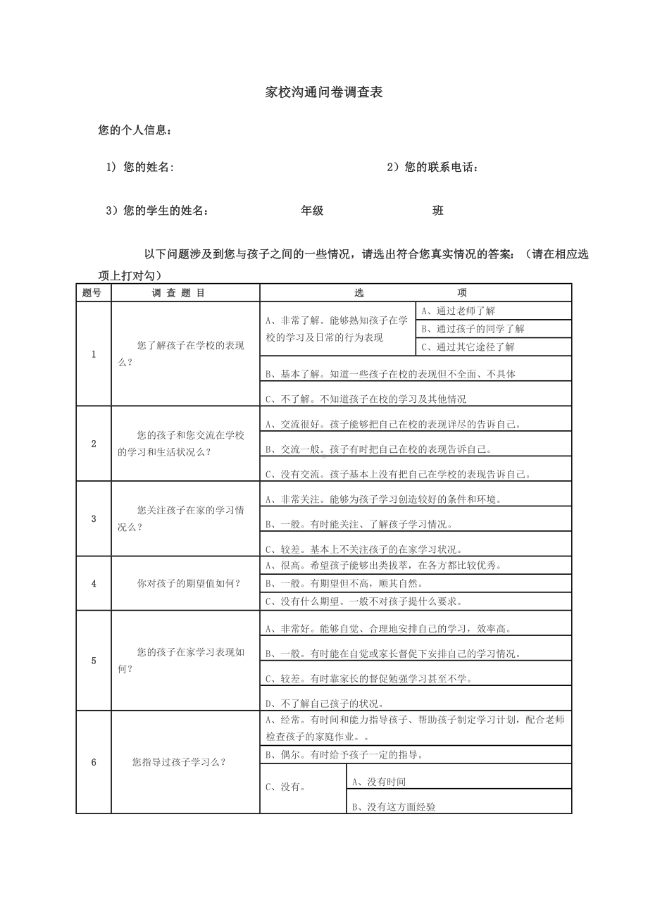 家校沟通问卷调查表.doc_第1页