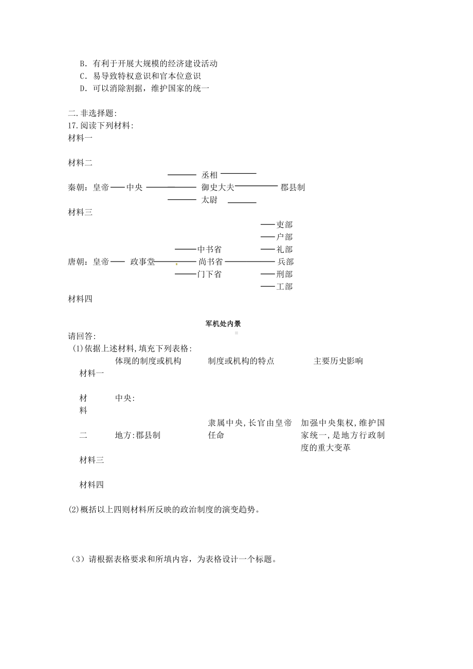 2011高考历史二轮复习配套训练 古代中国的政治制度综合测试 新人教版.doc_第3页