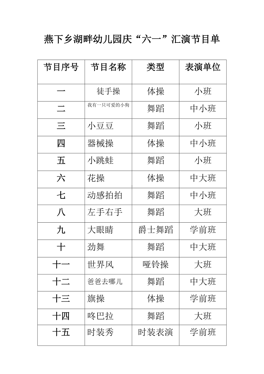 幼儿园庆六一节目单2014.doc_第1页