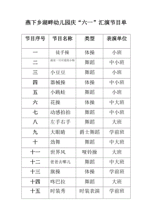 幼儿园庆六一节目单2014.doc