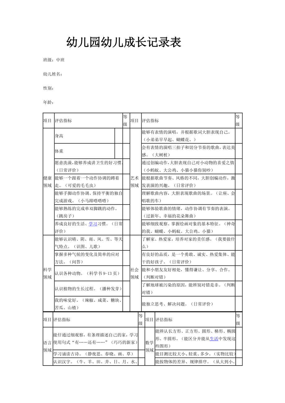 幼儿园幼儿成长记录表.doc_第1页