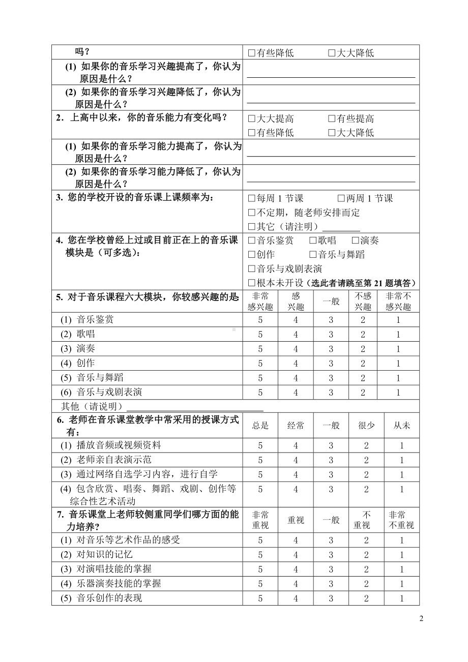 高中学生音乐学习情况调查问卷.doc_第2页