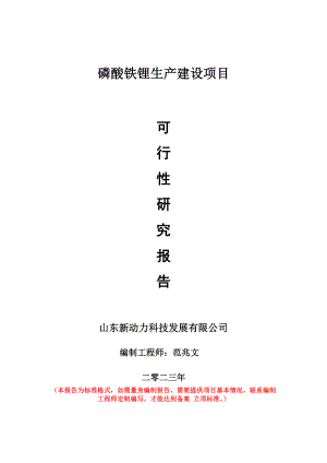 重点项目磷酸铁锂生产建设项目可行性研究报告申请立项备案可修改案例.wps