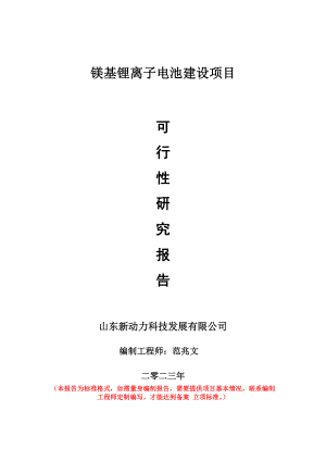 重点项目镁基锂离子电池建设项目可行性研究报告申请立项备案可修改案例.wps