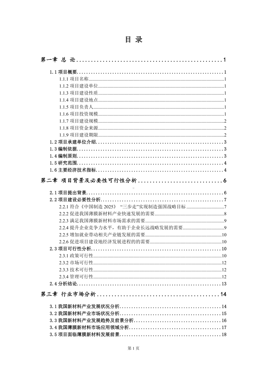 重点项目薄膜新材料建设项目可行性研究报告申请立项备案可修改案例.wps_第2页