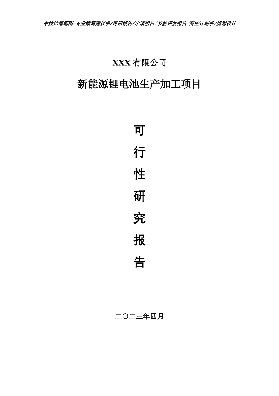 新能源锂电池生产加工项目可行性研究报告建议书.doc_第1页