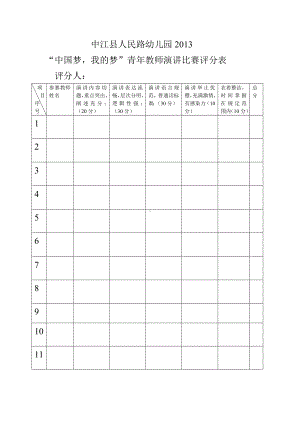 中江县人民路幼儿园2013演讲评分表.doc