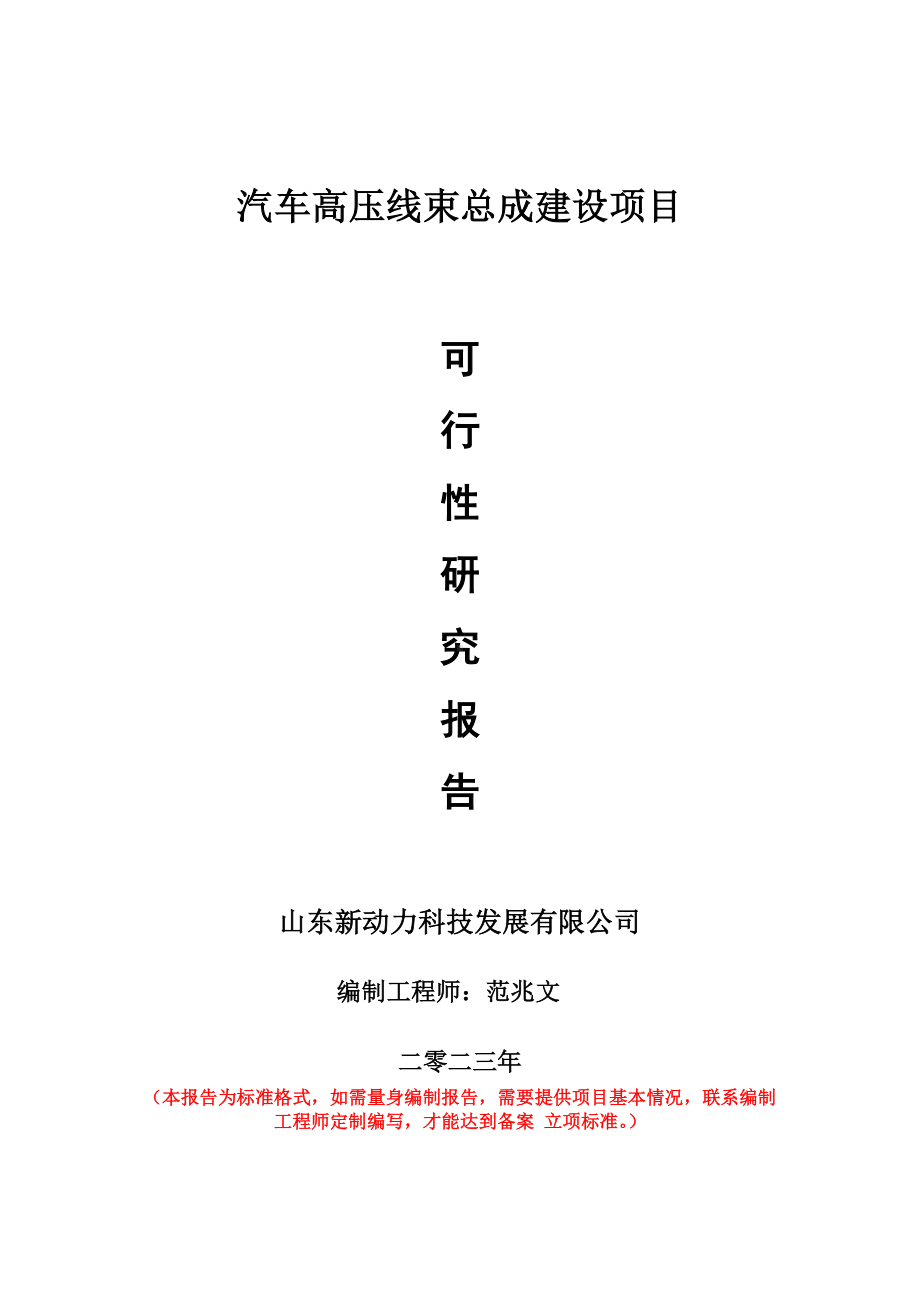 重点项目汽车高压线束总成建设项目可行性研究报告申请立项备案可修改案例.wps_第1页