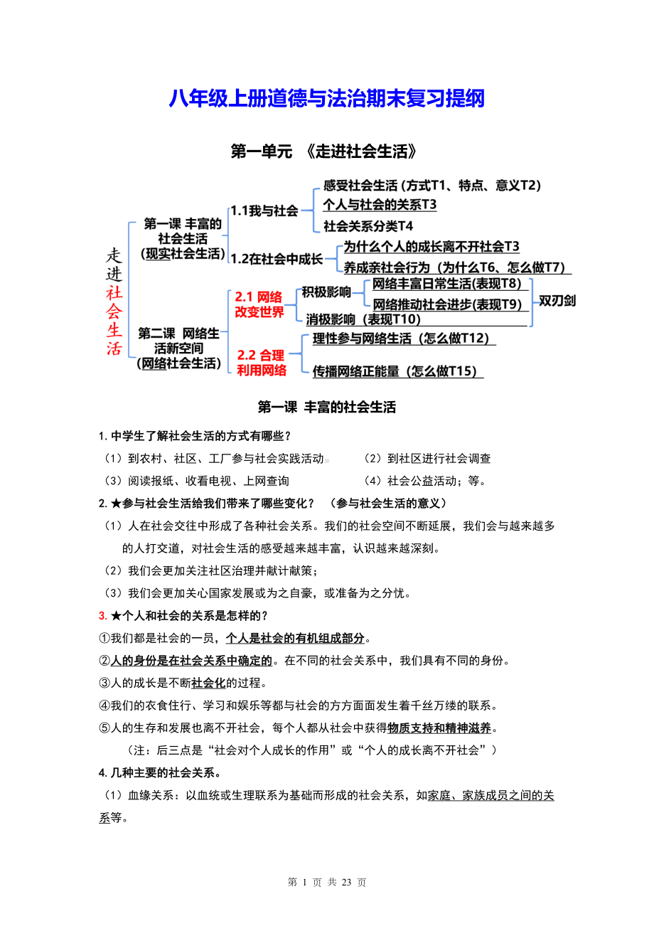 八年级上册道德与法治期末复习提纲 （实用！）.docx_第1页