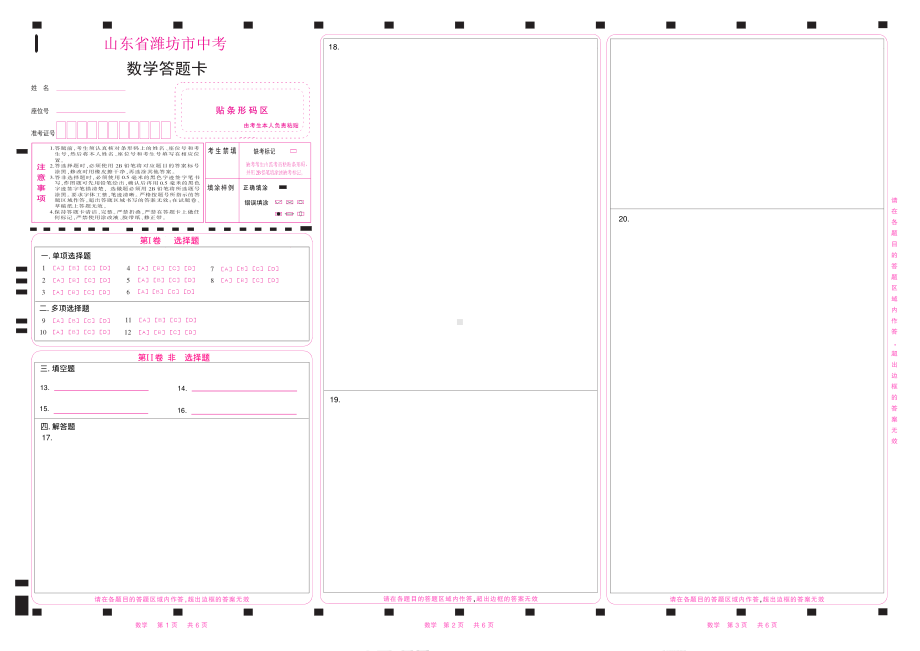 2023潍坊中考数学答题卡A3.pdf_第1页