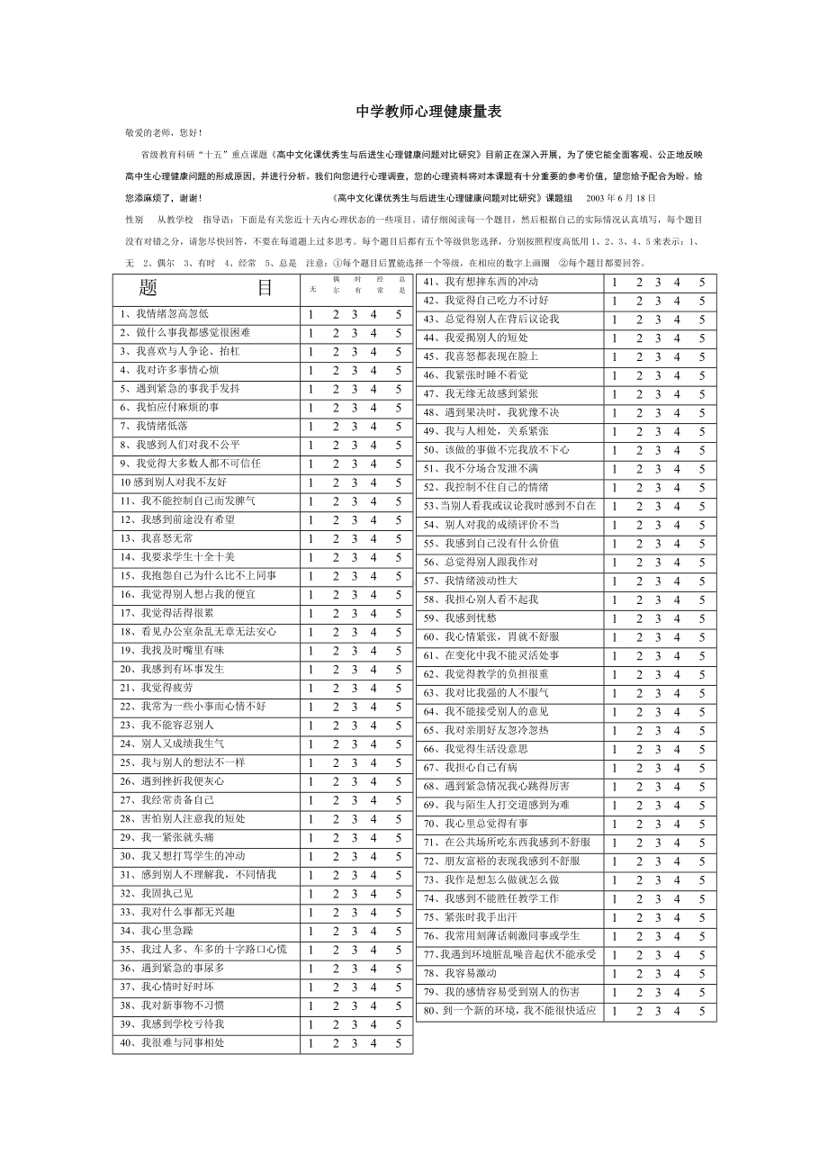 中学教师心理健康量表.doc_第1页