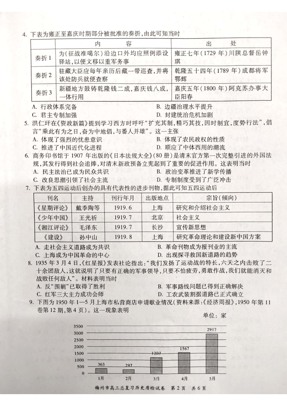 2023届广东省梅州市高三总复习质检(二模)历史试题.pdf_第2页