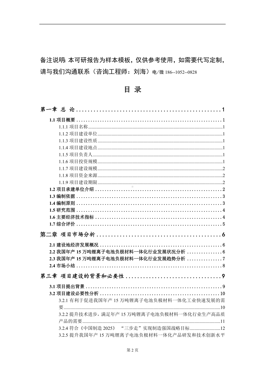 年产15万吨锂离子电池负极材料一体化项目可行性研究报告模板立项审批.doc_第2页