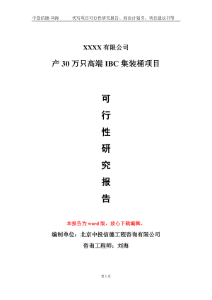 产30万只高端IBC集装桶项目可行性研究报告模板立项审批.doc