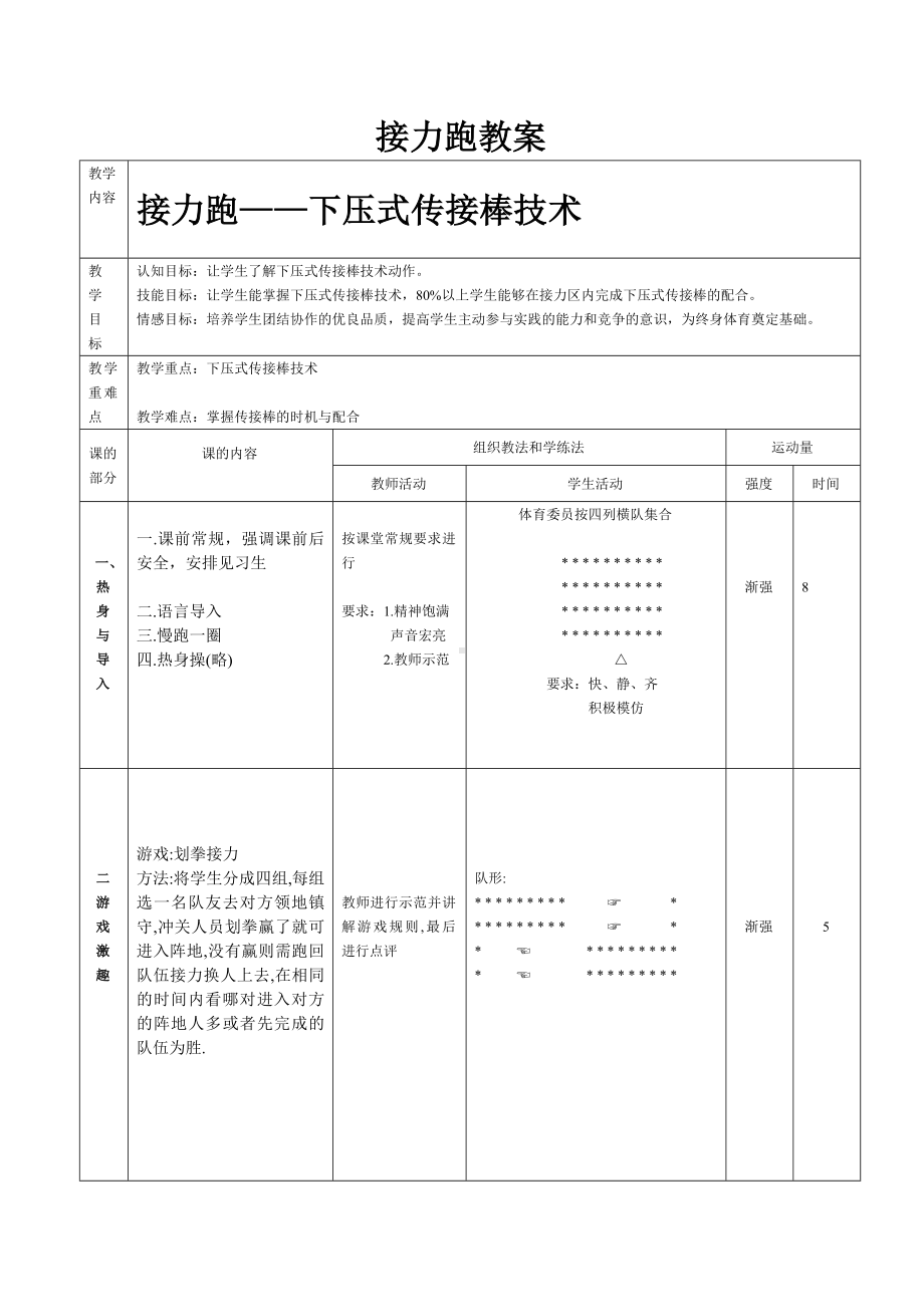 %85容接力跑-下压式传接棒技术+教案.doc_第1页