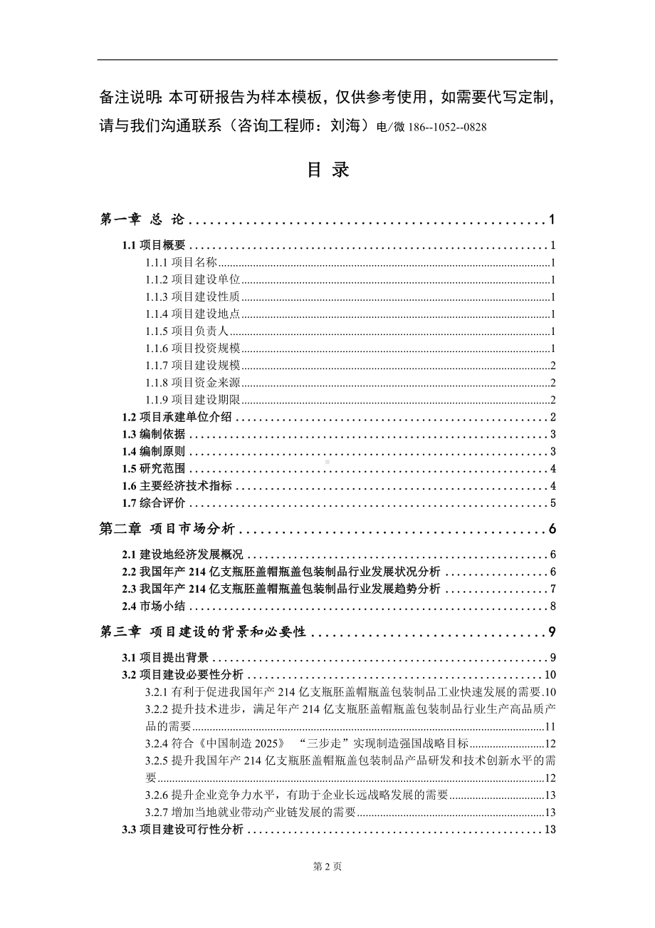 年产214亿支瓶胚盖帽瓶盖包装制品项目可行性研究报告模板立项审批.doc_第2页