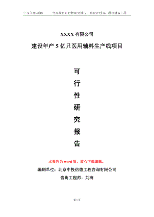 建设年产5亿只医用辅料生产线项目可行性研究报告模板立项审批.doc