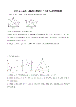 2023年九年级中考数学专题训练：几何猜想与证明压轴题.docx