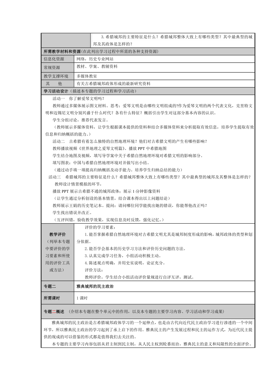 《古希腊和古罗马的政治制度》主题单元设计.doc_第3页