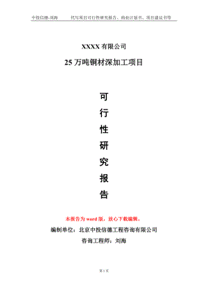 25万吨铜材深加工项目可行性研究报告模板立项审批.doc