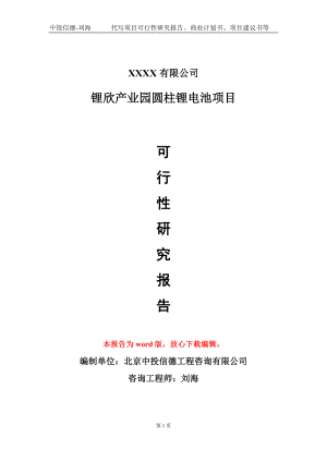 锂欣产业园圆柱锂电池项目可行性研究报告模板立项审批.doc