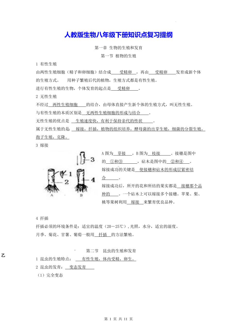 人教版生物八年级下册知识点复习提纲（实用！）.docx_第1页