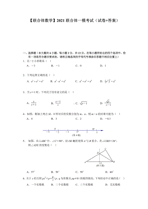 江苏省南京市联合体2021届九年级初三数学一模试卷+答案.pdf