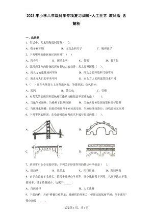 2023新教科版六年级下册《科学》专项复习训练-人工世界 教科版 含解析.docx