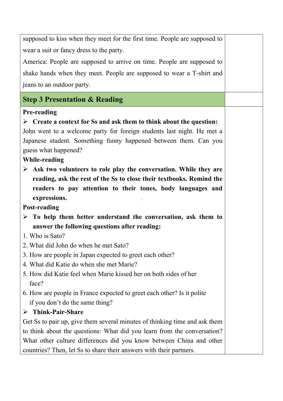 初中英语九年级 Unit 10 You're supposed to shake hands Section A（2a-2d）教案.docx_第3页