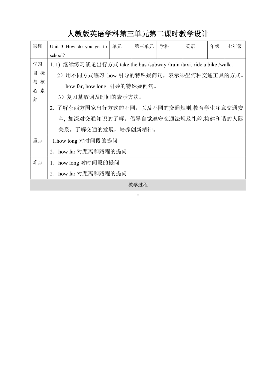 初中英语七年级下册 Unit3 How to get to school.SectionA(grammar focus-3c)教案.docx_第1页