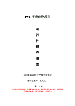 重点项目PVC手套建设项目可行性研究报告申请立项备案可修改案例.doc