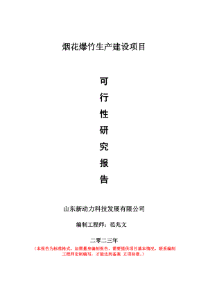 重点项目烟花爆竹生产建设项目可行性研究报告申请立项备案可修改案例.doc