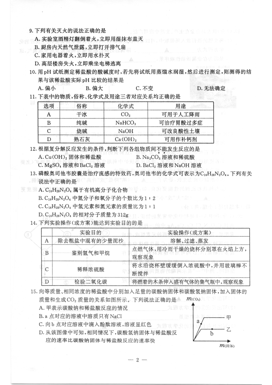 江苏省南京市鼓楼区2023届九年级下学期期中一模化学试卷+答案.pdf_第2页