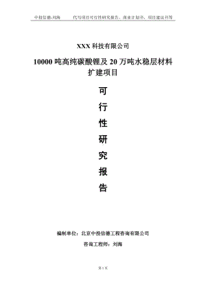 10000吨高纯碳酸锂及20万吨水稳层材料扩建项目可行性研究报告写作模板定制代写.doc