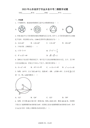 2023年山东省济宁市金乡县中考二模数学试题.pdf